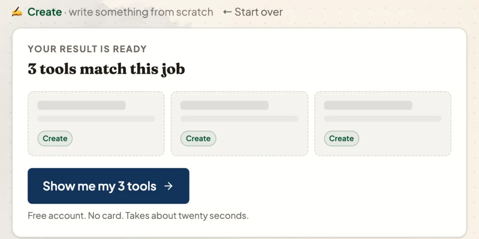 Your result is ready: 3 tools match this job.